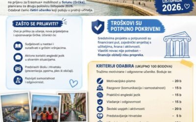 POZIV UČENICIMA ZA ERASMUS+ MOBILNOST U GRČKOJ
